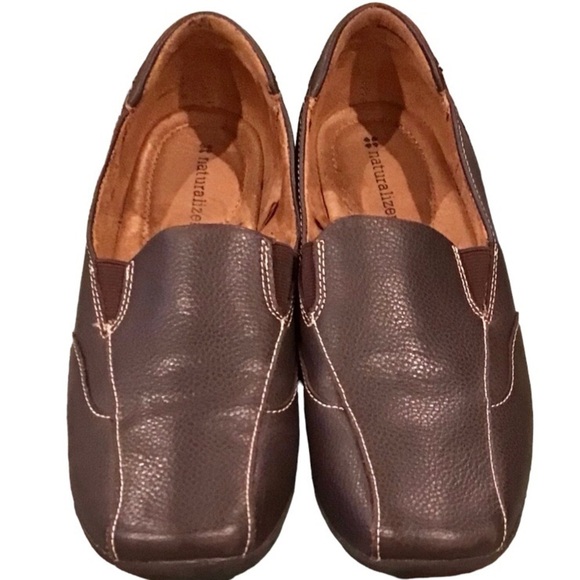 Naturalizer 8W Forego Leather Comfort Shoes Slip On Flats Women’s Loafers Brown - Picture 1 of 9